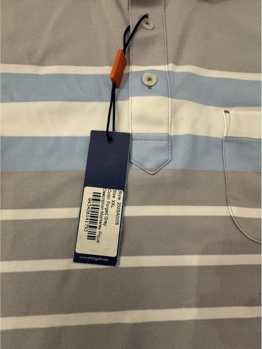 Stitch Golf Men's Striped Polo Shirt Surf Club logo Gray Blue White Size 2xl - Picture 3 of 7